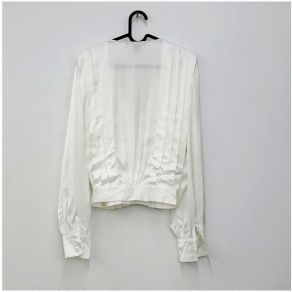 SMYTHE Pleated Wrap Front Long Sleeve Blouse, Size Medium - Ivory - Picture 6 of 6